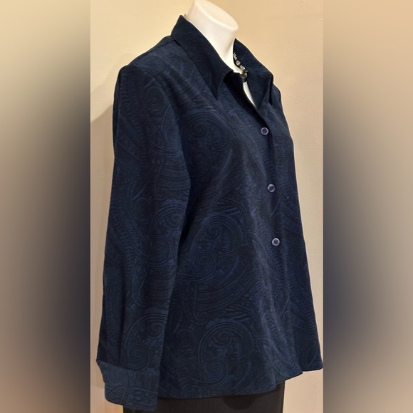 Haggar Vintage Blue & Black Paisley Button Down Collard Shirt Sz 12. Lined. - Picture 5 of 14